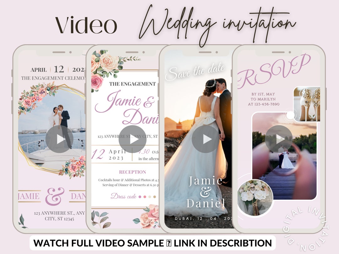 Video Invites Electronic Video Wedding Invitation/ Floral Invitation/ Text Social ...