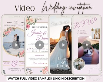 Electronic video wedding invitation/ Floral invitation/ text social media email/ Personalized invitation/ Wedding video with music