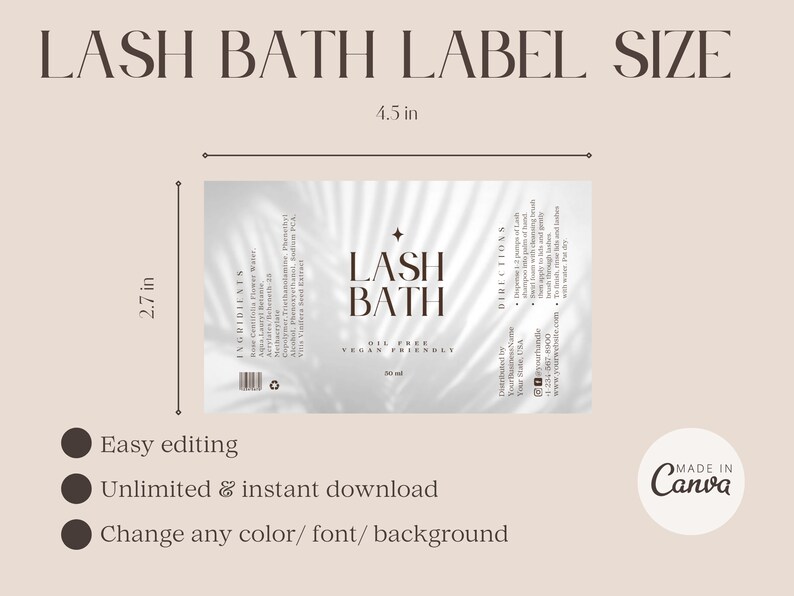 Lash Shampoo/lash Bath Cleanser Bottle Label/sticker Template Fully