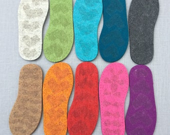 U.S. Thick Felt Soles for Slippers and Socks with latex for a bit of grip AMERICAN SIZING ships worldwide made in England by Joe's Toes