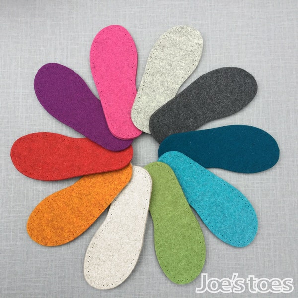 Soles for Slippers and Socks U.S. sizes with punch holes for easy stitching - thick wool felt in American sizes for all ages baby to adult