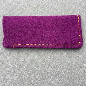 Purple wool felt glasses case, hand stitched in England made by Amanda from Joe's Toes