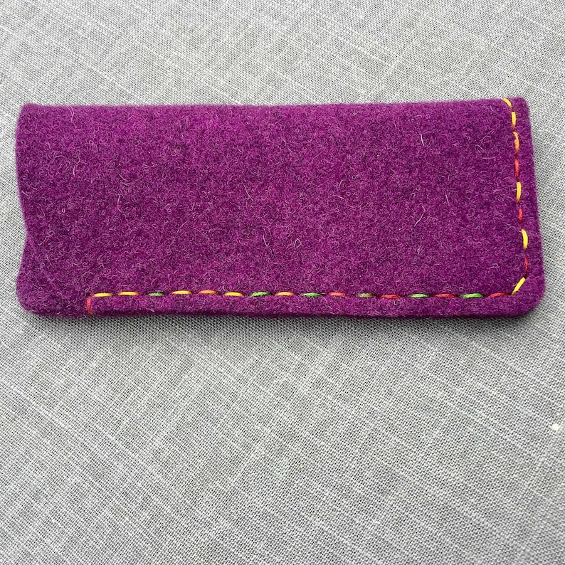Purple wool felt glasses case, hand stitched in England made by Amanda from Joe's Toes