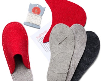 Kit to make your own Slippers - cozy thick wool felt ready cut and punched for easy sewing