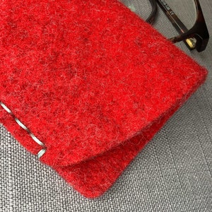 Red wool felt glasses case, hand stitched in England made by Amanda from Joe's Toes