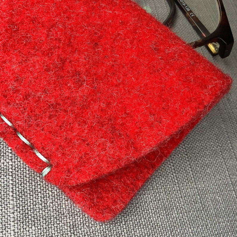 Red wool felt glasses case, hand stitched in England made by Amanda from Joe's Toes