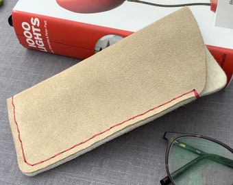 Natural beige suede leather glasses case - wool felt lined to keep your spectacles safe