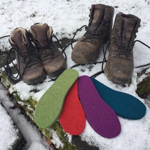 Super Thick Wool Felt Insoles: UK Sizes, Boot Liners made in England