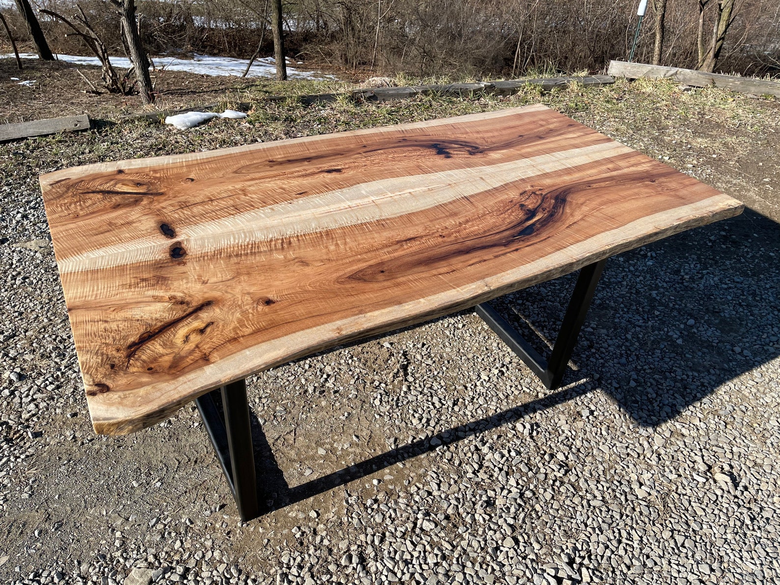 Live edge figured hickory dining table Etsy
