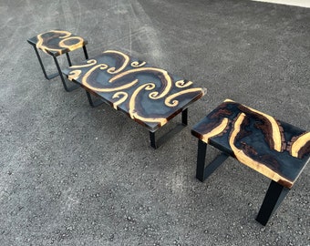 Walnut Epoxy Coffee/end Table Set