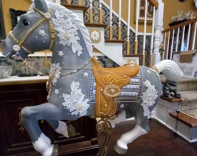 Beautiful Hand Painted Life Size Carousel Horse on Carved