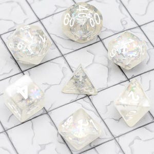 Snowflake Ice Winter Dice Set for Dungeons & Dragons DND RPG TTRPG (7-Piece)