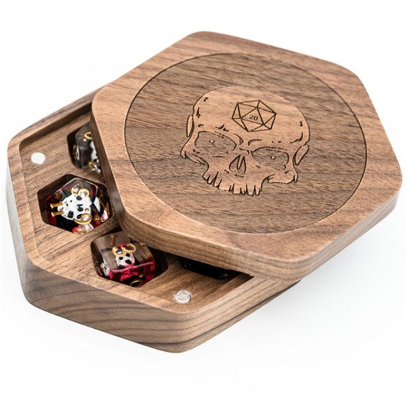 Wood Skull Polyhedral Dice Box for DND Dungeons & Dragons