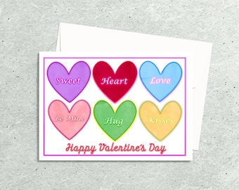 Neon Lights Hearts Art Valentines Card, Hearts Note Cards with Envelopes, Conversational Hearts Love Cards, Valentines Gift, Hostess Gifts