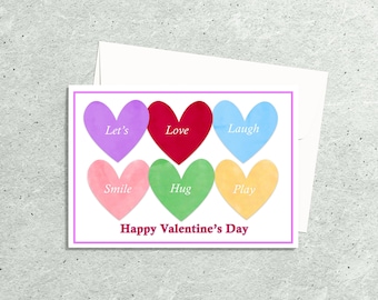 Valentines Card - Watercolor Hearts Note Cards with Envelopes, Conversational Hearts Love Cards, Valentines Gift, Hostess Gifts
