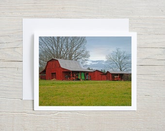 Red Barn, Note Card Handmade with Envelope, Photo Note Card, Mountain Card, Photo Holiday Card, Fine Art, Landscape Card, Gift for Farmer