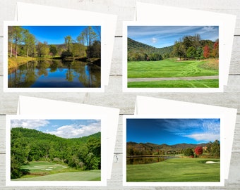 Golf Notecards, Set of 4, Greeting Cards Handmade, Blank Cards with Envelopes, Cards for Gift, All Occasion Cards, Blue Ridge Mountains