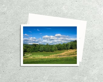 Tarjetas de notas de arte fotográfico de camiseta de golf hechas a mano, tarjetas de felicitación plegadas en blanco con sobres, montañas Blue Ridge, tarjetas para todas las ocasiones, regalos de golf