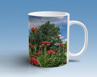 Taza de flores, taza de café de jardín de flores silvestres, taza de naturaleza floral botánica, taza de café de 11 oz, taza amante de la naturaleza, regalo de jardinería