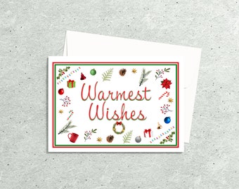 Warmest Wishes Greetings Card, Simple Holiday Card - with Envelope, Merry Christmas Card, Colorful Christmas Card, Modern Holiday Card