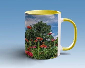 Tazas coloridas, taza de flores, taza de maestro, taza de mamás, taza de café con arte fotográfico de flores silvestres, taza de naturaleza, regalo de amigos