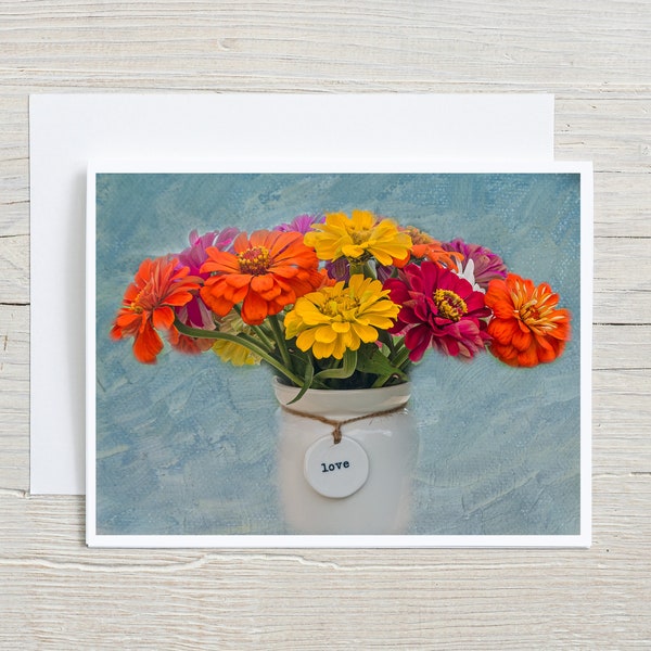 WildFlower Photo Note Cards Handmade Zinnia Flower Photography Cards with Envelopes, Floral Nature Greeting Cards, Girlfriend Gift