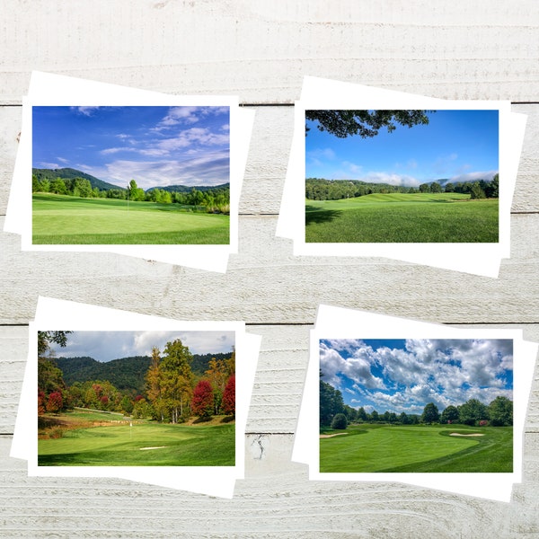 Golf Note Cards, Set of 4 Assorted Cards, Photography Printed Notecards, Blank All Occasion Cards, Golf Invitations, Blue Ridge Mountains