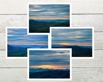 Blue Ridge Mountains Photo Note Cards, North Carolina Sunrise Art, Assorted Cards, Greeting Card Set of 4, Blank Cards, Host Gifts