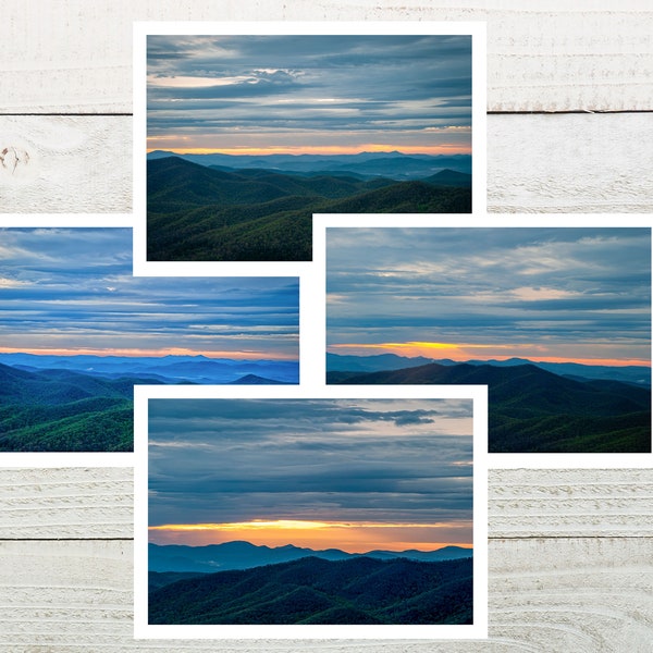 Blue Ridge Mountains Photo Note Cards, North Carolina Sunrise Art, Assorted Cards, Greeting Card Set of 4, Blank Cards, Host Gifts