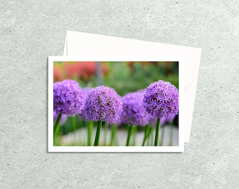 Tarjetas de felicitación de flores moradas en blanco 5x7 hechas a mano, tarjetas de notas de fotografía de naturaleza con sobres, arte botánico, regalos bien pensados