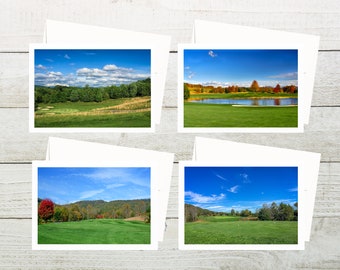 Golf Art Assorted Blank Note Cards, Blue Ridge Mountains, Greeting Cards Set with Envelopes, North Carolina, Golf Stationery Set, Golf Gifts