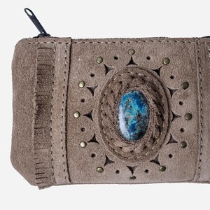 Porte-monnaie - Porte-cartes - Petit porte-monnaie - Pièces de monnaie - Cartes - Clés | avec CHYSOCOLLA | Accessoires en cuir avec toute la magie des PIERRES PRÉCIEUSES | Fait main |