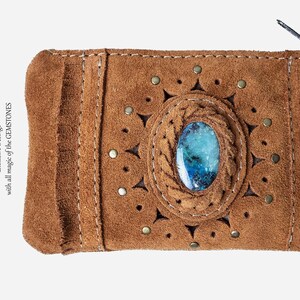 Porte-monnaie - Porte-cartes - Petit porte-monnaie - Portefeuille - Pièces de monnaie - Cartes - Porte-clés | avec CHYSOCOLLA | Accessoires en cuir avec toute la magie des PIERRES PRÉCIEUSES | Fait main |