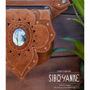 Leather Utility Belt | FESTIVAL | Hip Bag | Pocket belt with LABRADORITE&lt;Model: AGORA&gt;Exclusive Designs with all Magic of the Gemstones