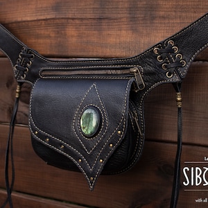 Leather Festival Utility Belt -hip Bag -pocket Belt With LABRADORITE ...