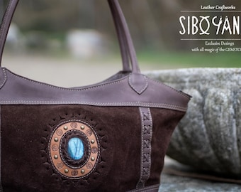 Shoulder Bag - Leather Bag - HandBag ||Labradorite|| Genuine Leather-Exclusive Designs with all Magic of Gemstones ||www.siboyanke.com||