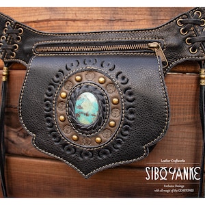 Leather Utility Belt - Festival Belt with CHRYSOCOLLA - Hip Bag &lt;Model: YUMA&gt; Utility Belt - Festival Accessories with Gemstones |HANDMADE|