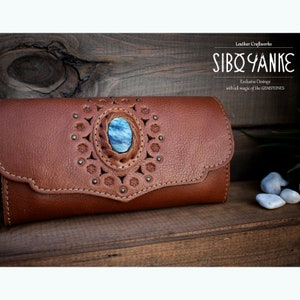Women's Wallet - Leather Wallet with LABRADORITE - Leather Purse for women - Earth Brown Color - Handbag  |www.siboyanke.com|