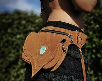 Leather Festival Utility Belt - Pocket Belt with LABRADORITE - Hip Bag <Model: AGAPE>  Leather Works with all Magic of the Gemstones.