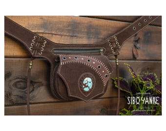 Leather Utility Belt - Festival Belt with TURQUOISE - Hip Bag <Model: PAKAR> Utility Belt - Festival Accessories with Gemstones |HANDMADE|