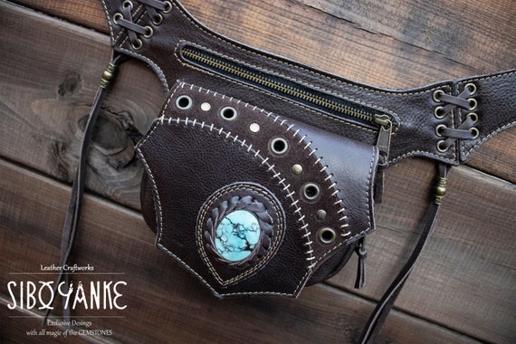 Leather Utility Belt Festival Belt With TURQUOISE Hip Bag model Pakar Utility Belt Festival Accessories With Gemstones HANDMADE Etsy Canada