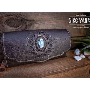 Women's Wallet - Leather Wallet with LABRADORITE - Women Purse - Dark Brown Color - Handbag - |HANDMADE| by www.siboyanke.com