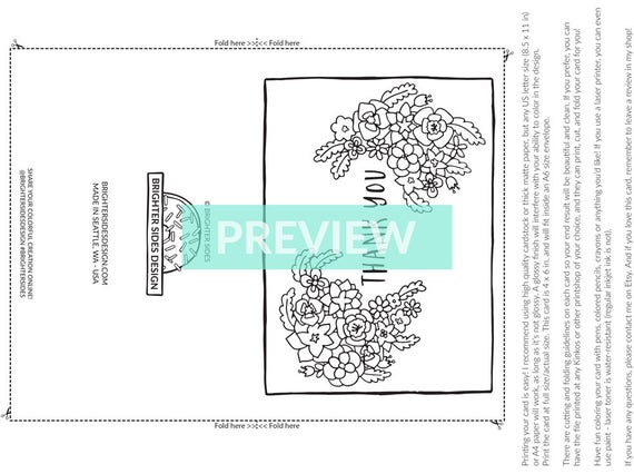 Flowers Wedding Thank You Instant Download PDF Printable Thank You Cards Floral Modern Adult Coloring Card Pretty DIY Coloring