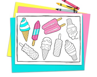 Ice cream coloring page, Summer Dessert Coloring Pages, Popsicles, Cute, Food, Kids Coloring Activity