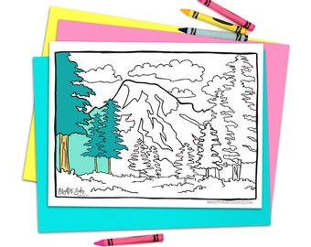 Mountain Printable Coloring Page, Seattle Mount Rainier, Mt Rainier, DIY, Summer, Spring, colorable, instant download, coloring book