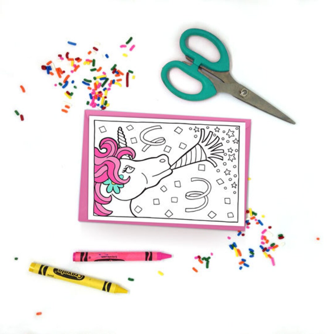 Unicorn Birthday Card - Unicorn Party Card - Printable Coloring Card ...