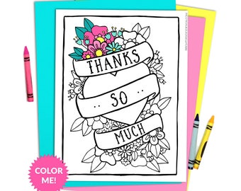 Thank You Coloring Page, Printable Teacher Thanks, Gratitude, Thankful Adult Colouring Pages, Coloring Book Page, Kids Coloring, Printables