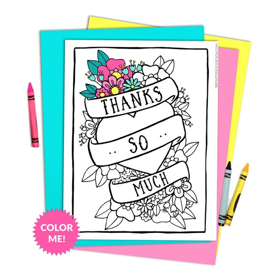 Thank You Coloring Page Printable Teacher Thanks Gratitude Etsy