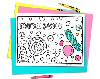 Candy Printable Coloring Page, Adult Coloring, Coloring For Kids, For Him, For Her, Illustration, Instant Download