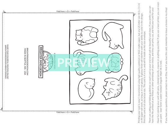 DIY Cat Lovers Printable Card - Adult Coloring - Cute Cats - Coloring ...